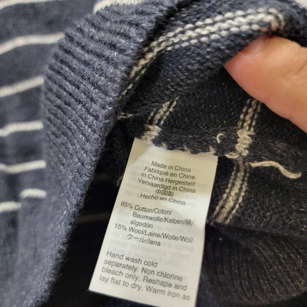 J. Crew Men's Large‎ Wool Blend Long Sleeve Striped Crewneck Blue Sweater Preppy
